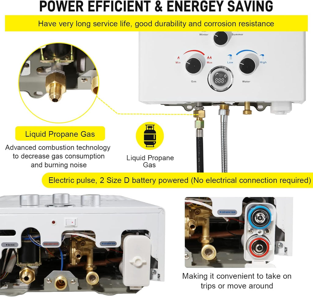 Tankless Water Heater Propane 4.21GPM 16L Outdoor Portable GasHot Water Heater Instant Propane Water Heater with