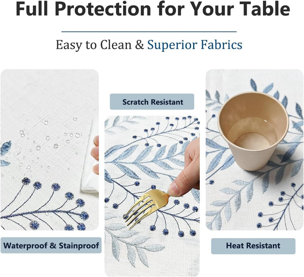 Linen Style Embroidered Tablecloth, Waterproof and Wrinkle-Resistant Table Cloth Rectangle Tables, F