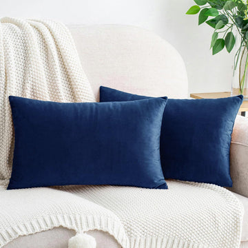 Navy Blue Throw Pillow Covers Velvet 12x20 Inch Pack of 2
