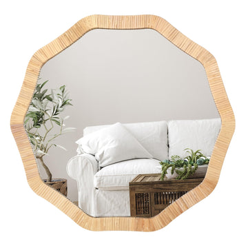 Rattan Wicker Bathroom Wall Mirror, 24 Inch Boho