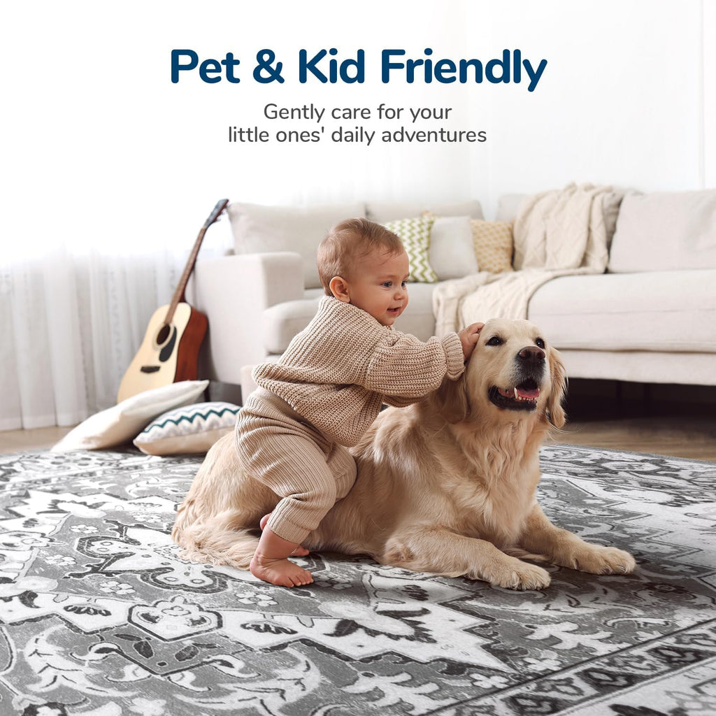 Runner Rug, Washable Entryway Rugs, Grey White