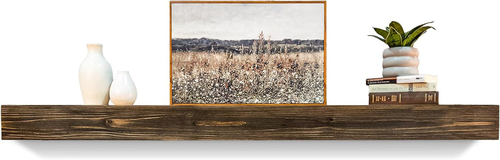 USA Made Real Wood - Handcrafted Farmhouse Wall Mounted for Over Fireplace Floating Shelf Mantle (Rustic, 60X8X5 Inch