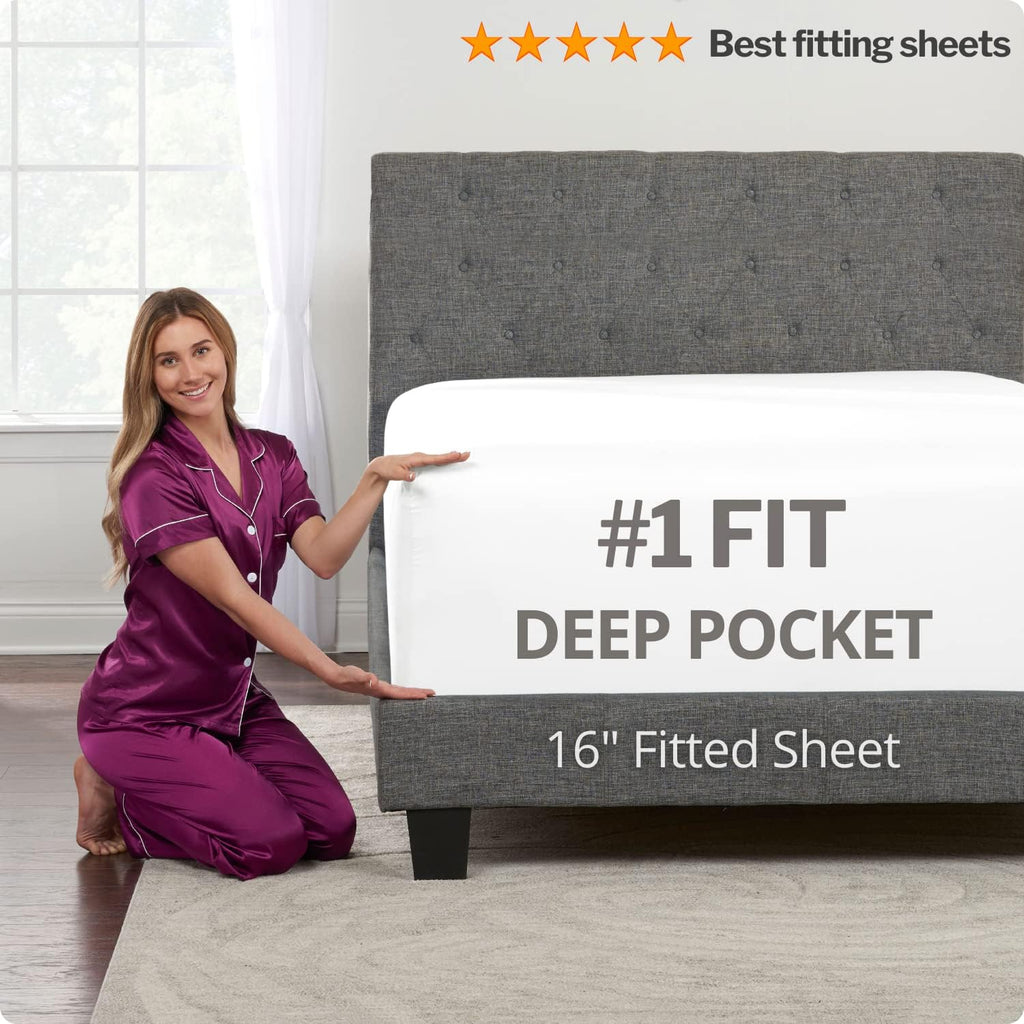 Deep Pocket Twin Bed Sheets - 3-Piece Includes: Real 16" Inch Extra Deep Pocket Fitted Sheet [Best-Fit for 14"-18