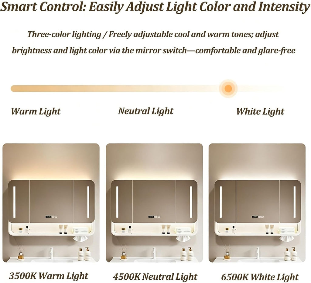 Smart LED Bathroom Medicine Cabinet with Mirror,Carbon Steel Mirror Cabinet | Bathroom Medicine Mirror Cabinet with