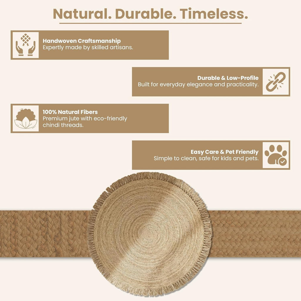 Hand Woven Jute Round Rug, Natural, Reversible Boho Entry Area Rugs