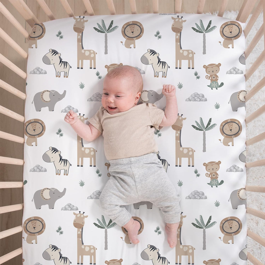 4 Piece Organic Cotton Baby Crib Bedding Set for Boys & Girls - Newborn, Infant & Toddler Nursery Bed Set Decor with