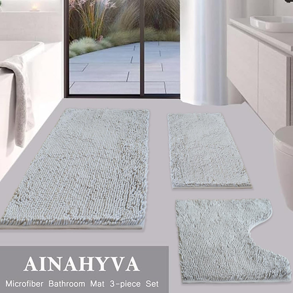 Bathroom Rugs Chenille Bath mat 3 Piece Set, Super Absorbent, Strong PVC Non Slip Backing, Bath mats , Plush Shaggy