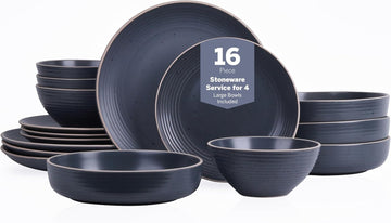 Lauren Modern Stoneware 16-piece Round Dinnerware Set, Plates and bowls Set, Dish set for 4, Charcoal