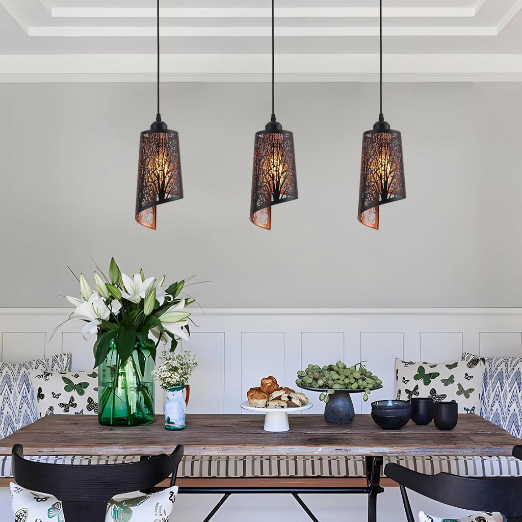 Industrial Black Pendant Light Fixture Vintage Mini Black Pendant Lighting with Gold Finish Rustic Hollow-Carved