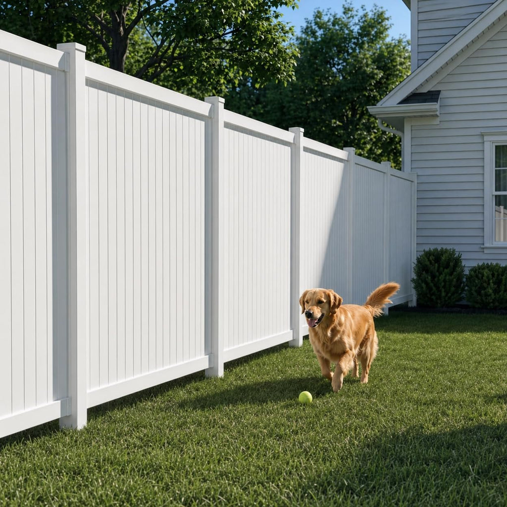 6ft H x 6ft W (1 Panel + 1 Post) Permanent No Dig Privacy Fence Kit, Durable White Vinyl Privacy Fence, BL19110