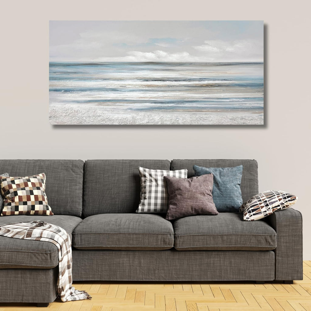 Abstract Wall Art Modern Coastal Wall Decor Textured Blue and White Sea Background Canvas Wall Art Bedroom Kitchen