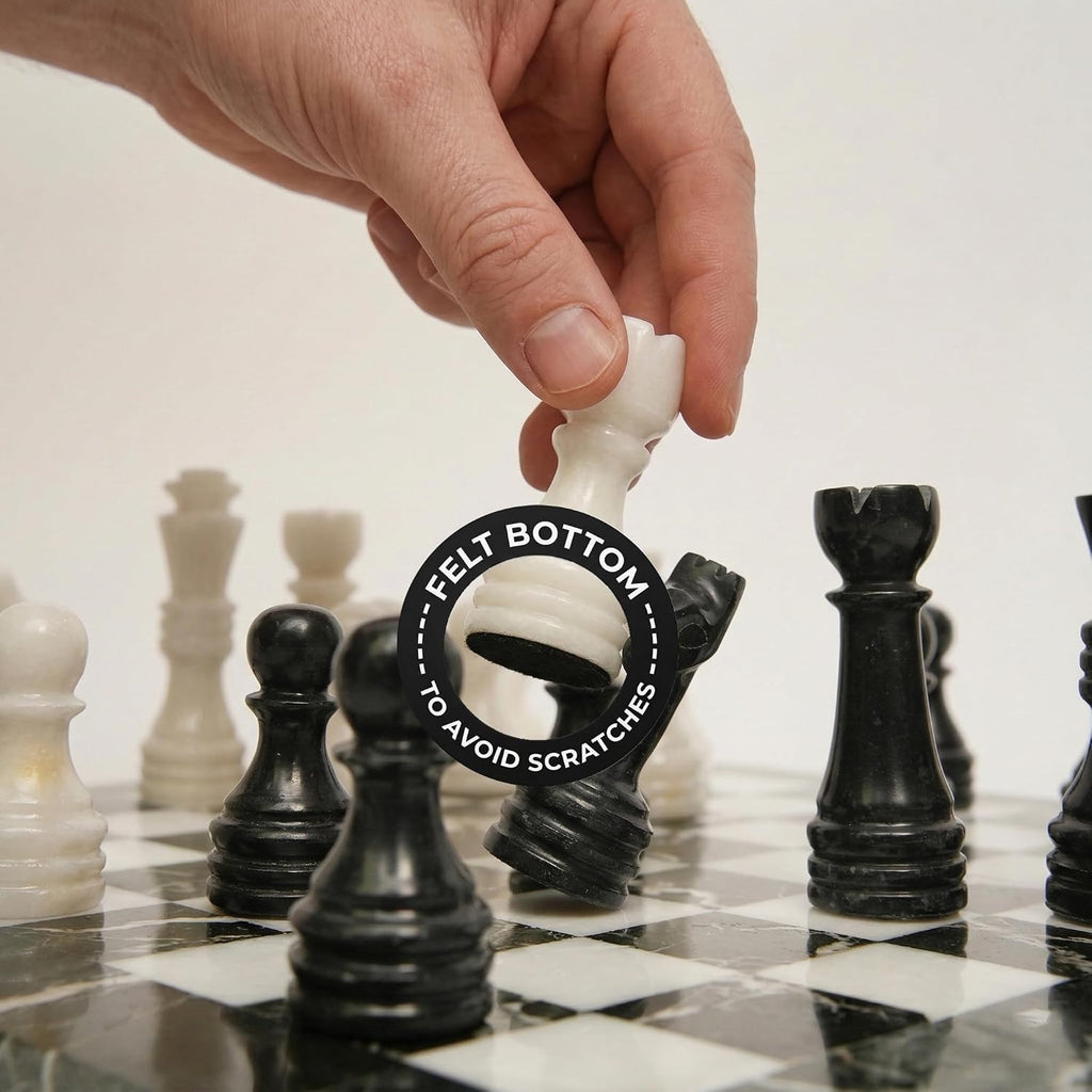Marble Chess Set with Board and Storage Box - Handcrafted Stone Chess Board with Marble Chess Pieces, 12x12 Inch - Set of 32