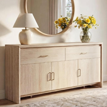 59" Sideboard Buffet Cabinet with Storage, Wood Kitchen Storage Cabinet with Adjustable Shelves & Drawers, Mid