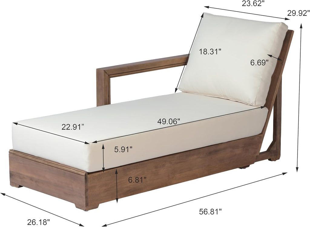 Acacia Wood Chaise Lounge Outdoor, Poolside Sun Lounger Recliner With Thick Water-Resistant Cushion, Patio