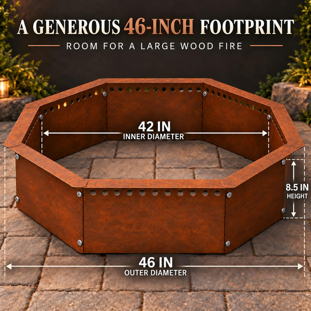 Smokeless Fire Pit Ring Outdoor - 46 inch Outer/42 inch Inner Octagonal