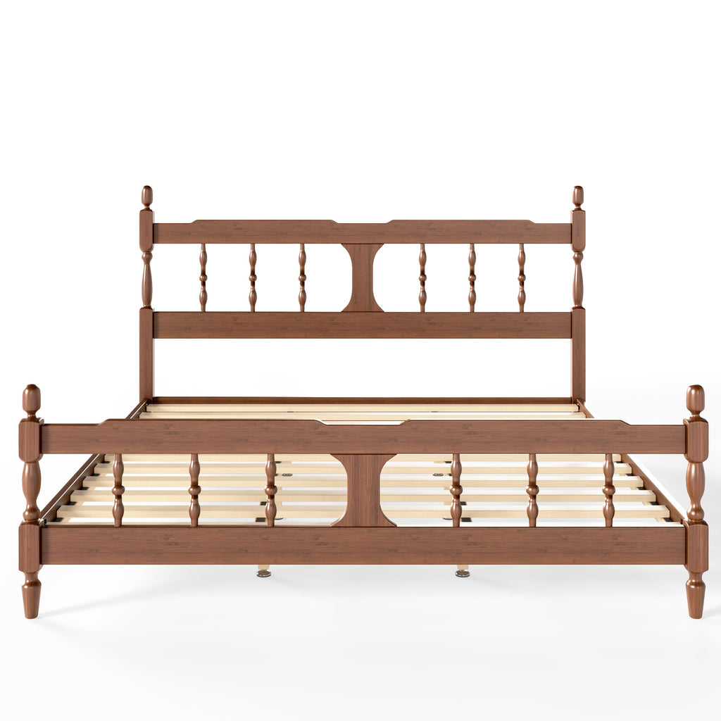 King Vintage Wood Spindle Post Bed, Bamboo Platform Bed, Brown