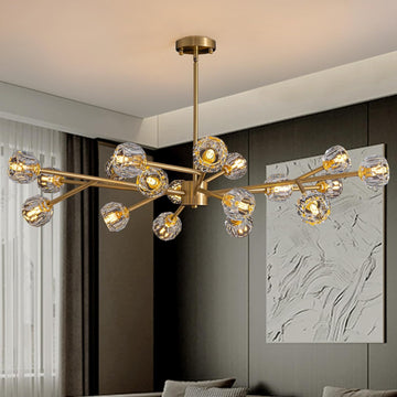 Sputnik Chandelier for Dining Room Light Fixture, 18-Light Gold Mid Century Modern Crystal Chandelier for Kitchen Island Bar Living Room, Dia 47.2"