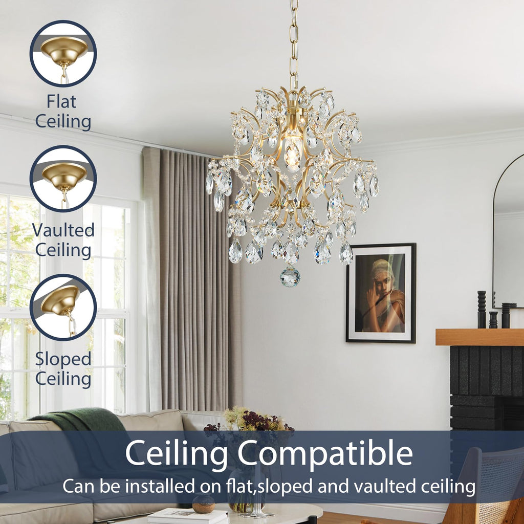 Gold Modern Pendant Chandelier Crystal Raindrop Lighting Ceiling Light Fixture Lamp Bathroom Bedroom Livingroom