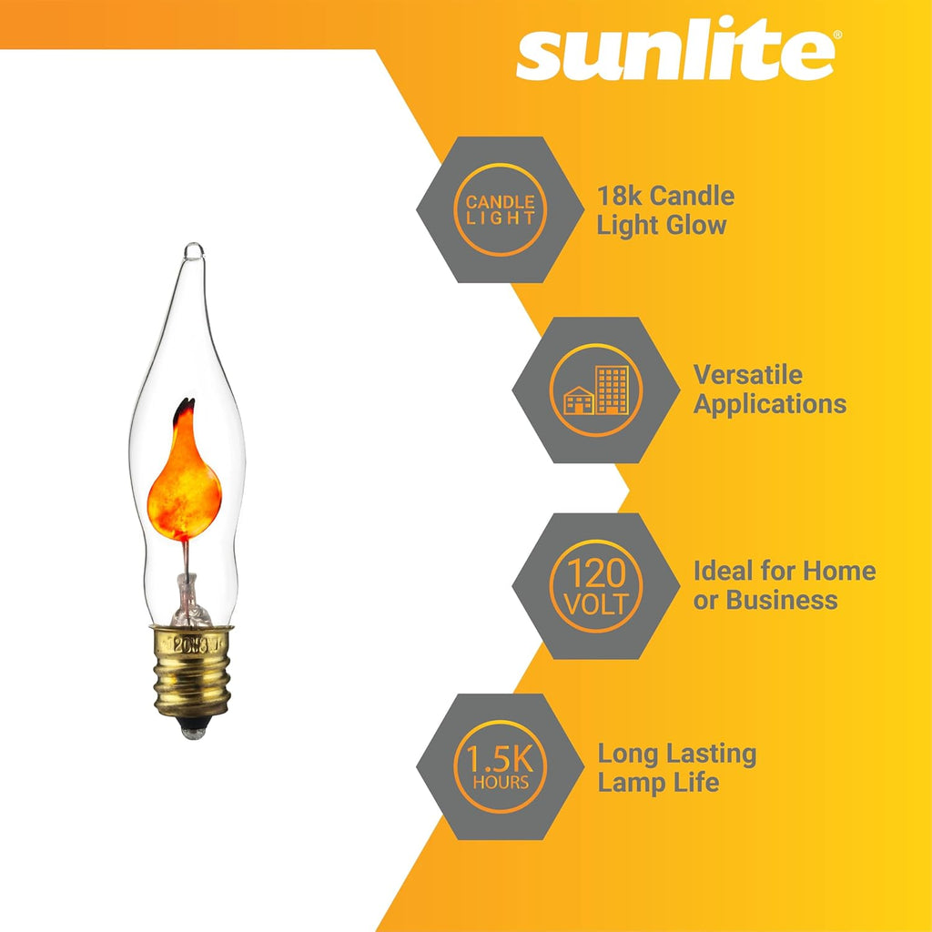 Petite Chandelier Flicker Flame Light Bulb Candelabra Base, Orange, for Holiday and Decorative Lighting, E12