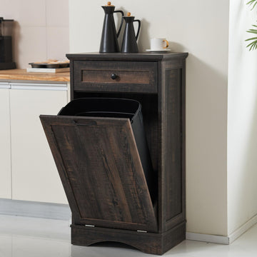 13 Gallons Tilt Out Trash Can Cabinet Freestanding Rustic Brown