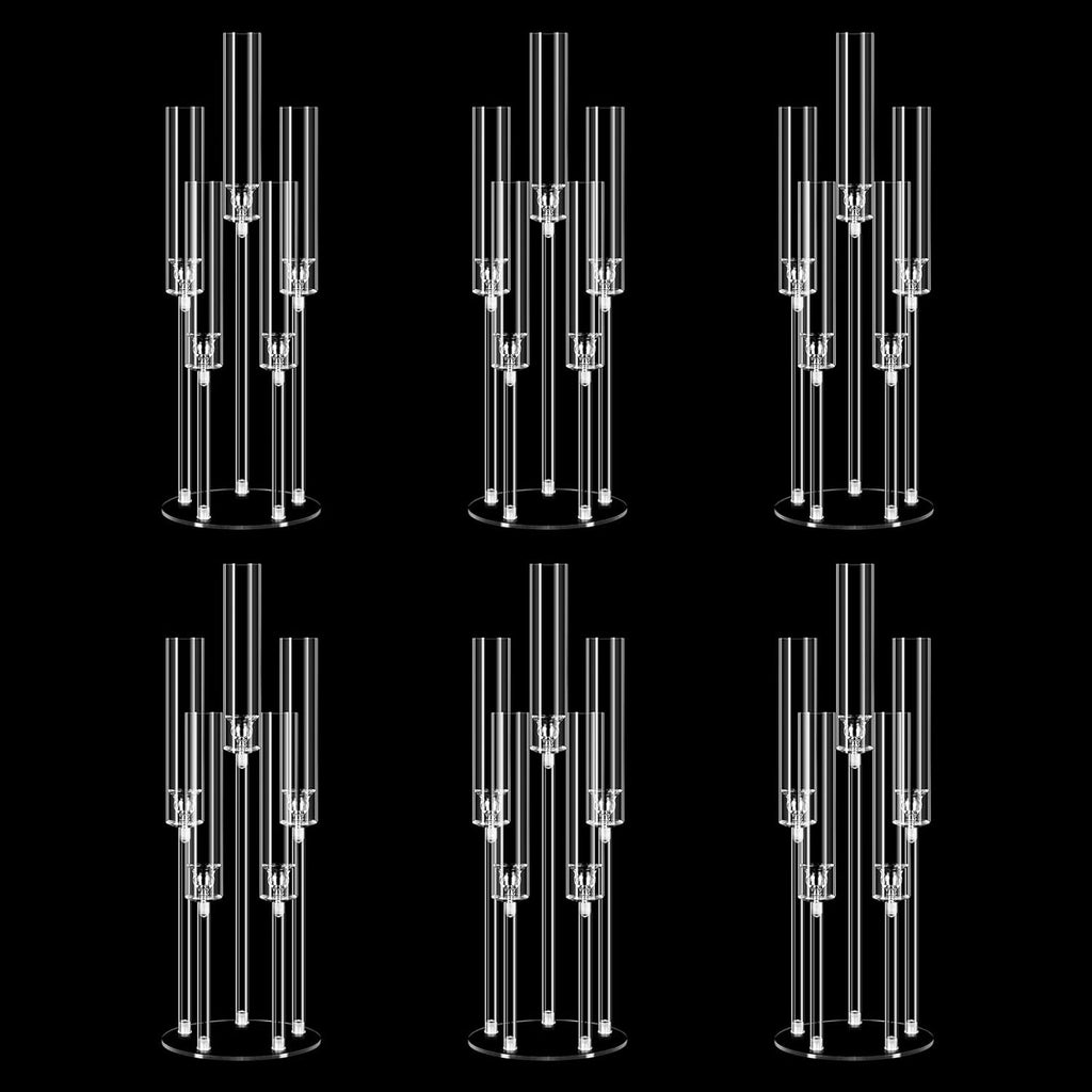 Clear 5 Arms Candlesticks Holder with Acrylic Shade,26'' Tall Acrylic Candelabra Centerpieces for Candlelight Dinner