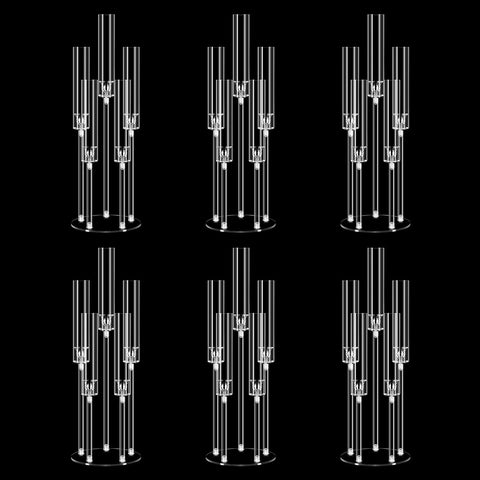 Clear 5 Arms Candlesticks Holder with Acrylic Shade,26'' Tall Acrylic Candelabra Centerpieces for Candlelight Dinner