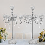 5 Arm Crystal Candelabra Centerpieces, 2 Pack 33.8 Inch Tall Candle Holder, Freestanding Table Candelabra Stand with