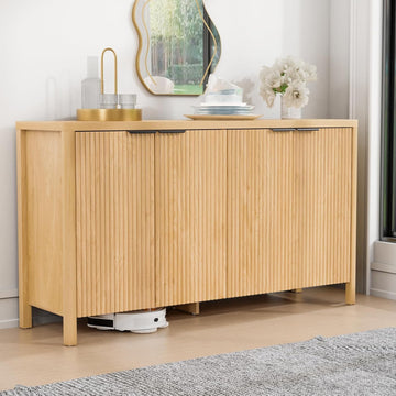55'' Sideboard Buffet Cabinet with Storage Fluted Sideboard Buffet with Adjustable Shelves Coffee Bar Console Table