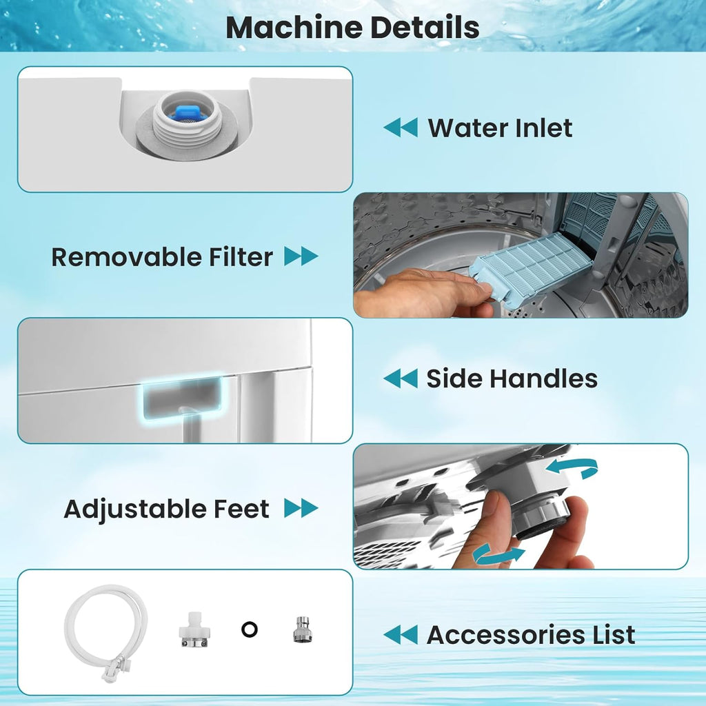 2.8 Cu.ft Portable Washing Machine, 20 lbs Capacity Full Automatic Washing Machine with 10 Wash Programs, LED Display