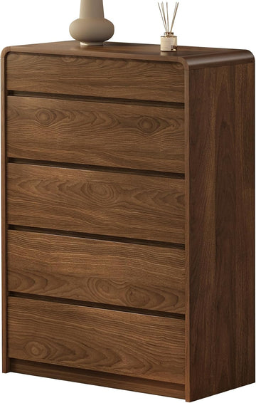 Mid Century Modern 5 Drawer Dresser with Organizer | Top Drawer with 6 Compartments, 45" Tall Chest of Drawers, 31.5"