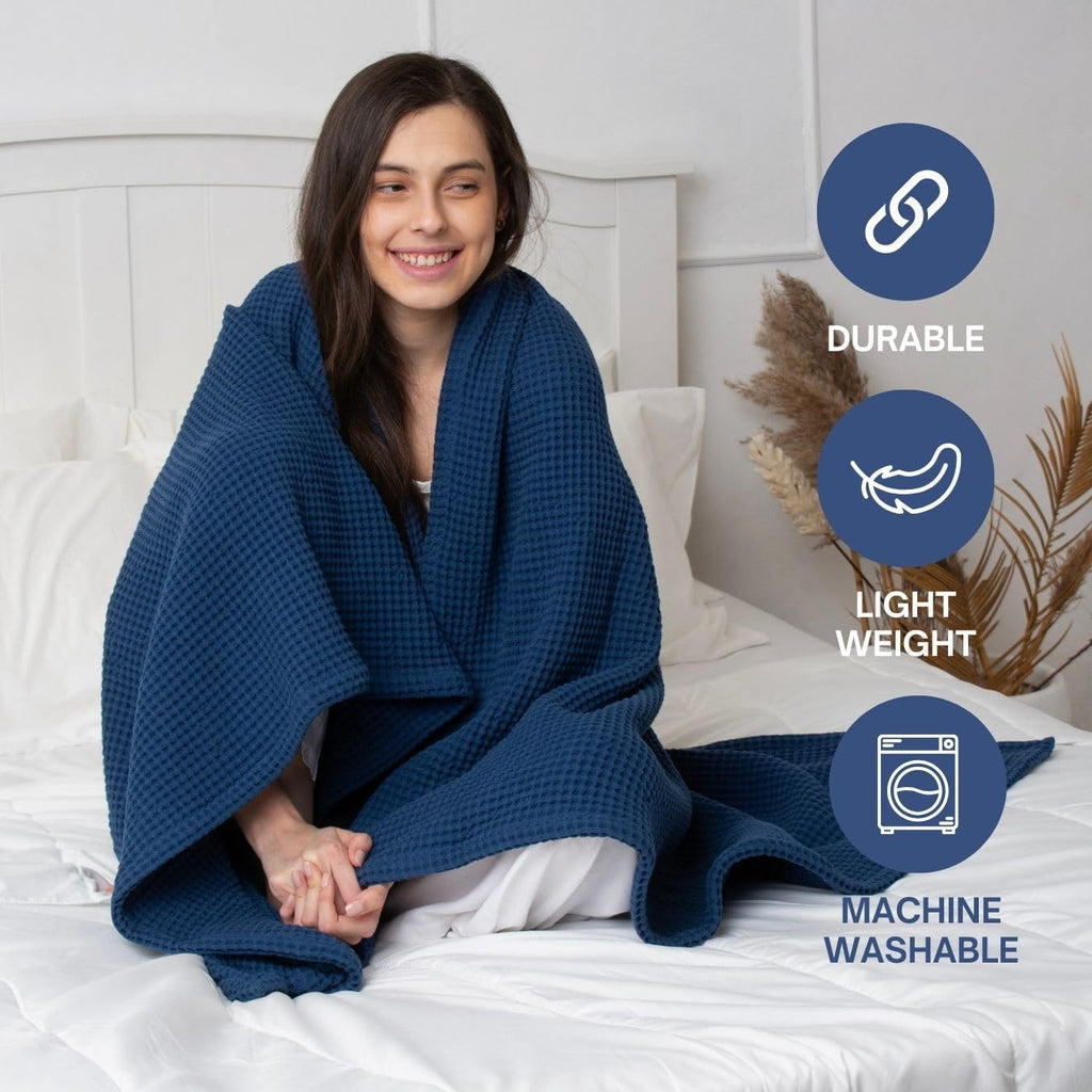 Throw Blanket, 100% Cotton Soft Lightweight Breathable Summer Blanket Throws, Waffle Weave Throw Size Bed Blanket: