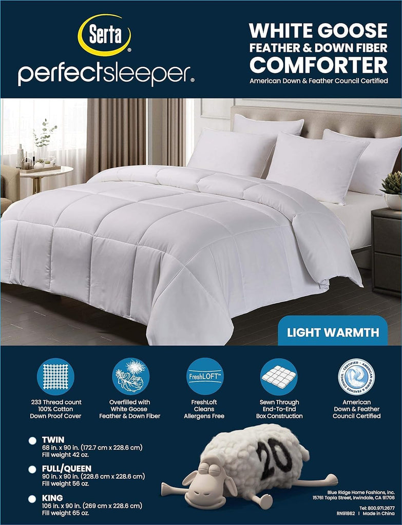 Goose Feather Down Fiber Cotton Comforter King - 100% Cotton Duvet Insert
