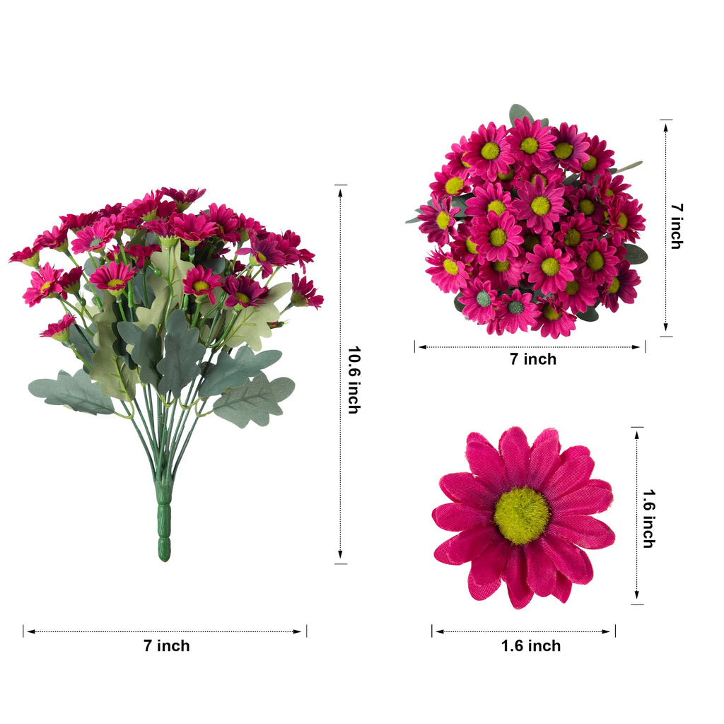 Daisy Artificial Flowers for Outdoors Autumn Fall Decoration, 6 Bundles Fake Mums Dark Red Silk Flowers for Outside