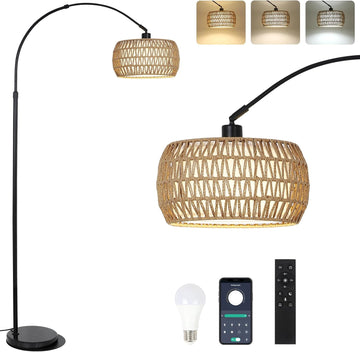 Arc Floor Lamps with 3 Color Temperatures, Black Standing Lamp with Remote & Dimmable LED Bulb, Ratt