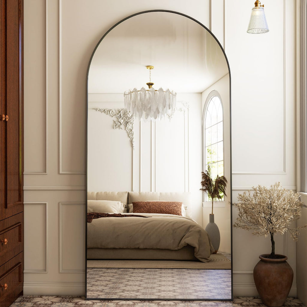 76"x34" Arched Full Length Mirror, Black