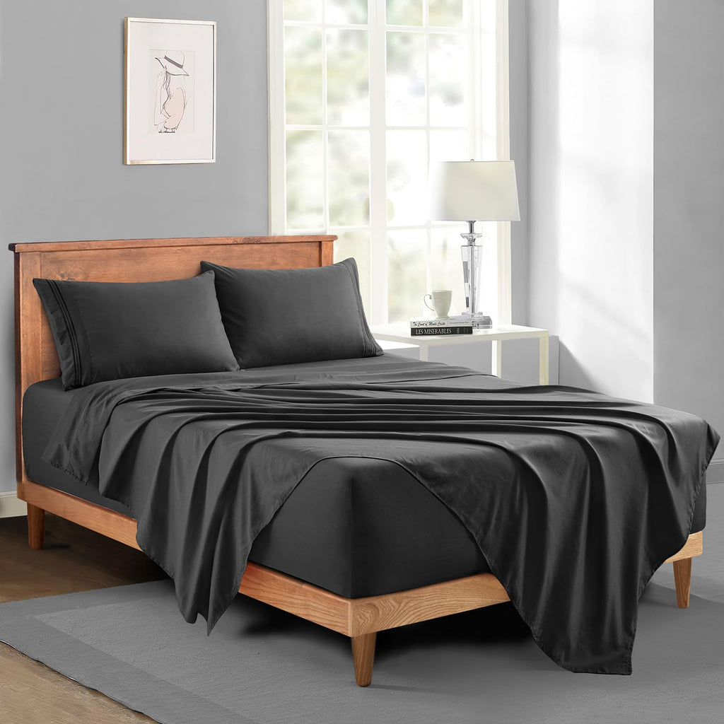 Extra Deep Pocket King Sheets, Charcoal Grey Microfiber, 4 Piece