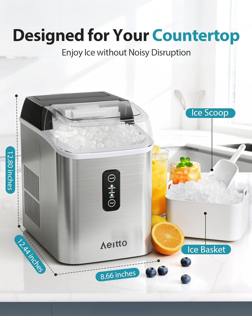 Nugget Ice Maker Countertop, 42lbs/24H Ice Machine with 1.5L Water Tank, Rapid Ice Release in 6 Mins, Self-Cleaning