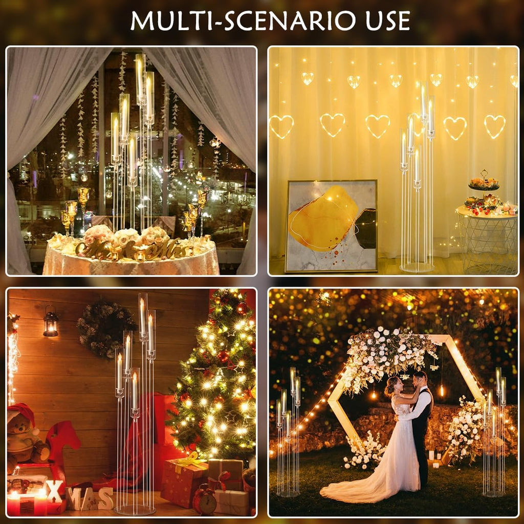 2pcs 5 Arm Floor Candelabra,Acrylic Floor Candle Holderor Ceremony Birthday Party Home Decoration Fit 0.8 LED Candles