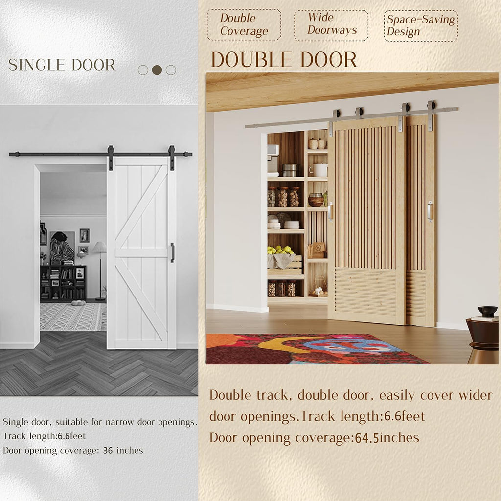 Bypass Barn Doors, 72" x 84" Double Barn Door with 6.6FT Silver Sliding Bypass Barn Doors Hardware K