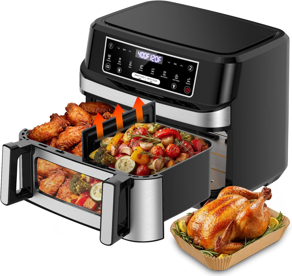 1600W Dual Zone Air Fryer Oven,12.69QT with Divider,Nonstick & Dishwasher-Safe Basket,Match Cook & S