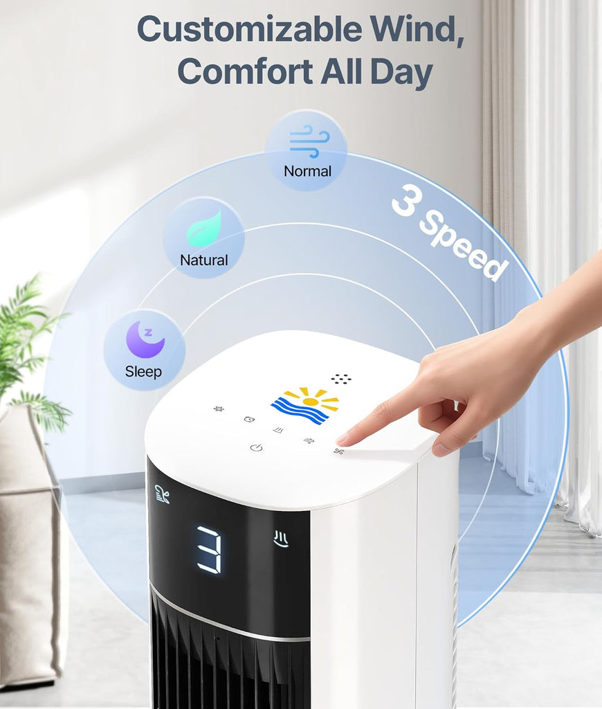 Evaporative Air Swamp Cooler - 38inch Cooling Fans that Blow Cold Air, Portable Tower Fan with 3L Water Tank