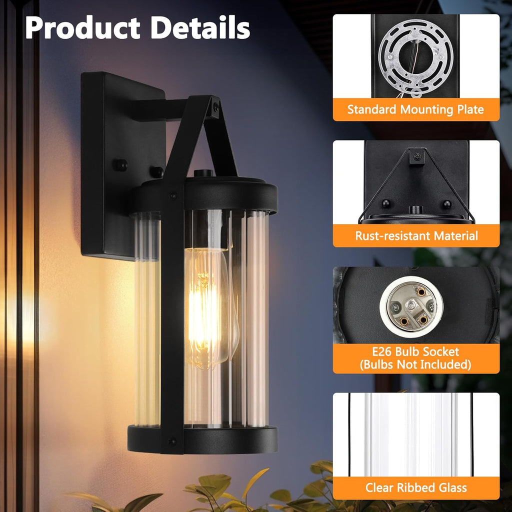 Outdoor Wall Light Fixtures, Waterproof Matte Black Exterior Wall Lantern Sconce Porch Lights