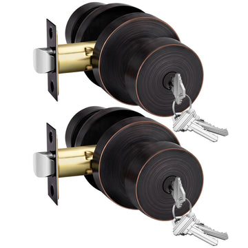 Keyed Alike Entry Oil Rubbed Bronze Exterior Door Knobs 2 Pack