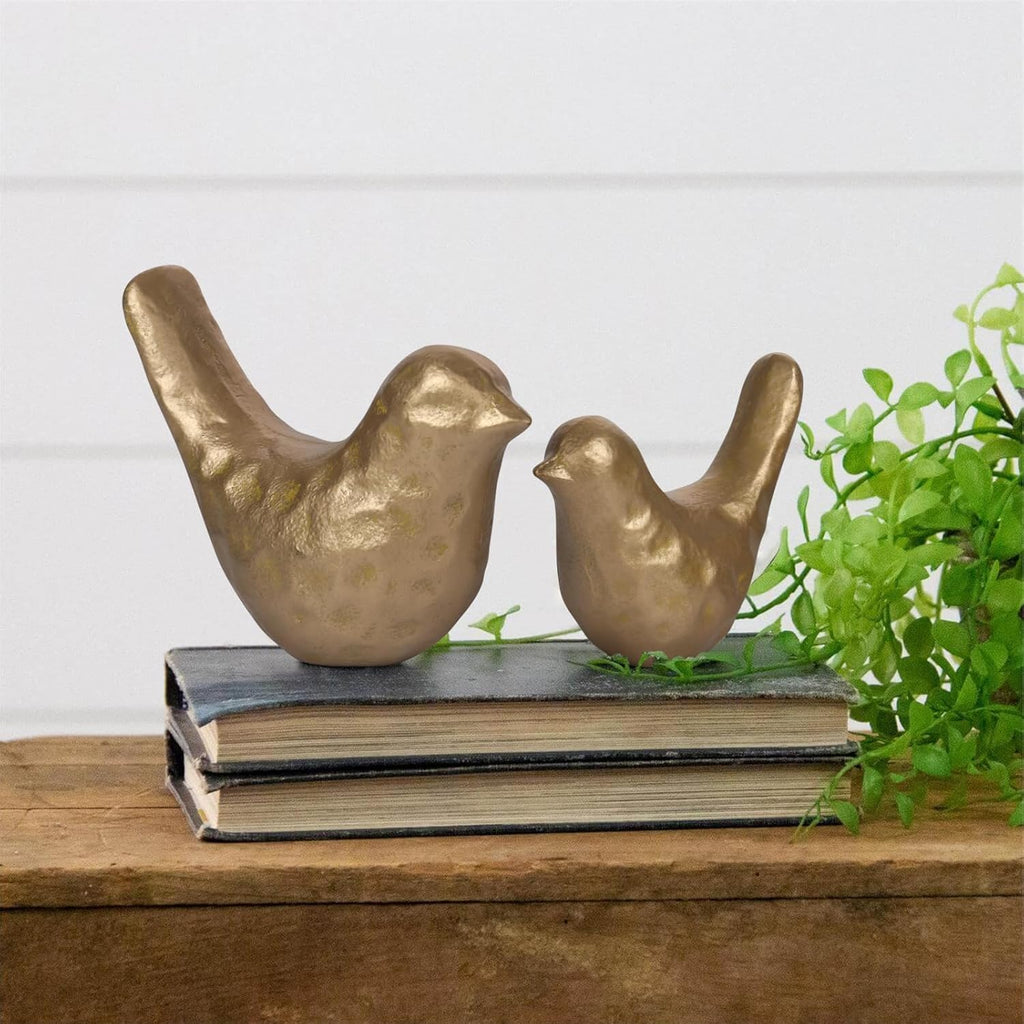 Elegant Cast Iron Bird Statue with Vintage Brass Coating - Gold Bird Figurine Desk, Living Room, Bedroom, Office