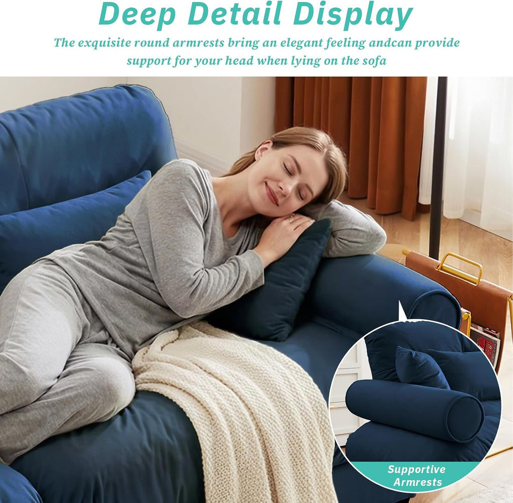 Sectional Couches , L Shaped Sofa Couch with Velvet Fabric, 4 Seat Modern Sofa with Ottoman, Removable Pillows , Blue