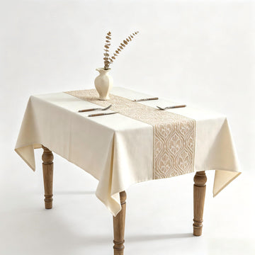 Boho Faux Linen Tablecloth, Rectangle Vintage Geometric Cover