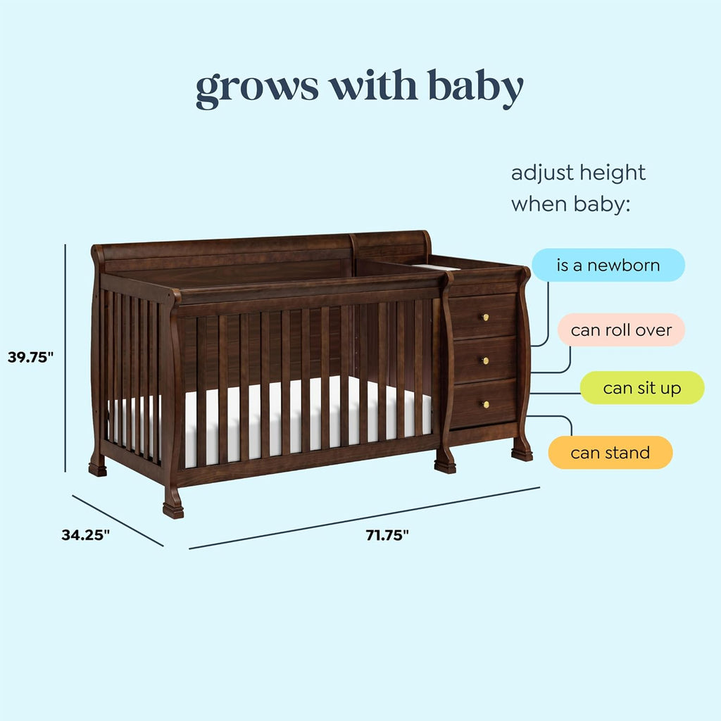 Kalani 4-in-1 Convertible Baby Crib & Changing Table Combo - GREENGUARD Gold Certified - Toddler Bed, Daybed