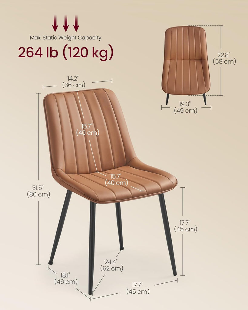 Dining Chairs Set of 4, Upholstered Kitchen Chairs, Synthetic Leather, Max. Load 264 lb, Steel Legs, Curved Backrest