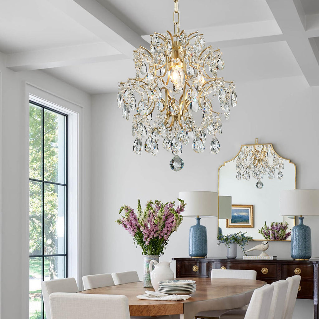 Gold Modern Pendant Chandelier Crystal Raindrop Lighting Ceiling Light Fixture Lamp Bathroom Bedroom Livingroom