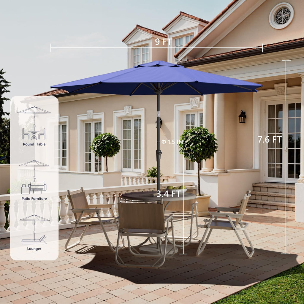 Outdoor Patio Umbrella with One Push Button Tilt and Crank, 8 Sturdy Ribs Market Table Umbrella